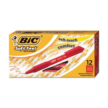 Bic SOFT FEEL RETRACTABLE BALLPOINT PEN, MEDIUM 1MM, RED INK/BARREL, DOZEN SCSM11RD